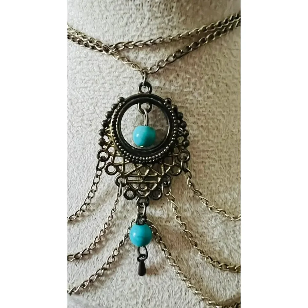 Bohemian Multi-Layered Turquoise Bead Necklace Choker